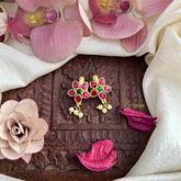 Vriksham Elegant Sunflower Style Kundan Jadau Press Bugadi-Green Red-Pearls-J3801